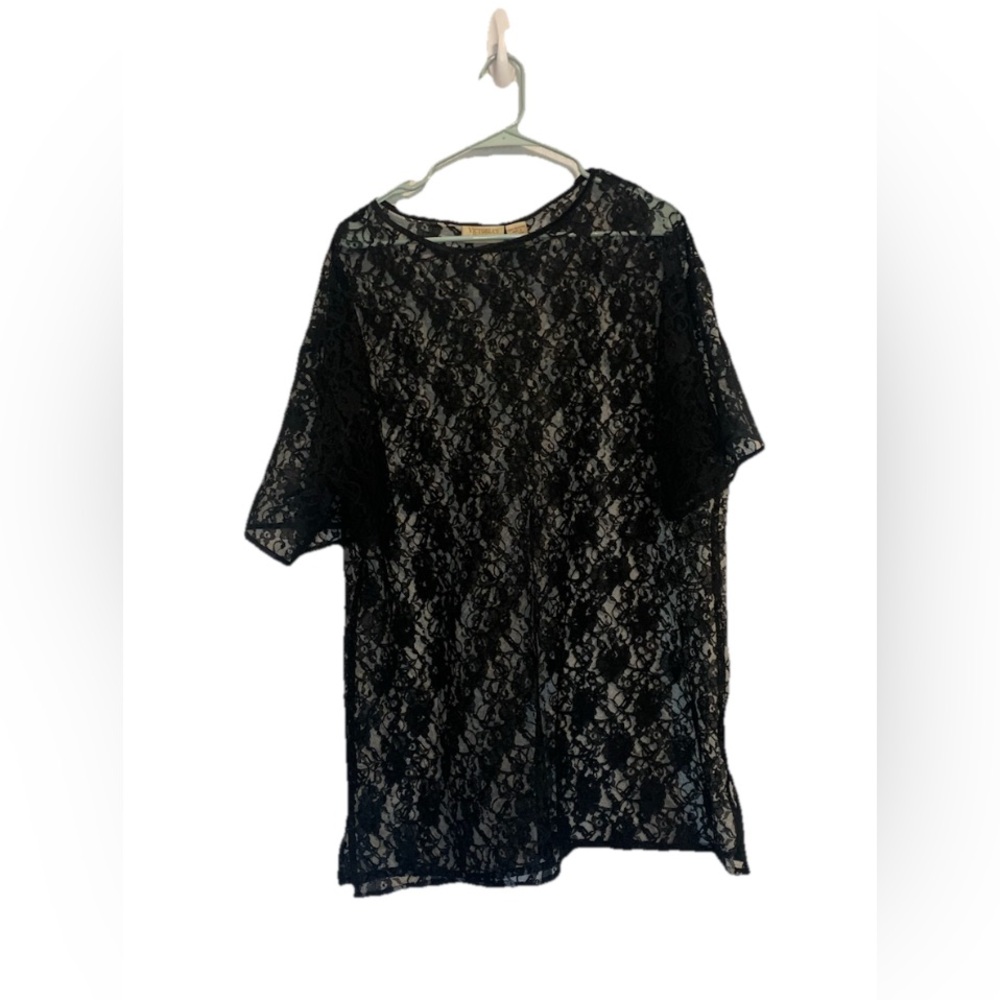 Vintage Gold Label Victoria’s Secret Sz Med Black Lace Sheer Top Festival Boho